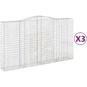 vidaXL Gabionen mit Hochbogen 3 Stk. 400x50x220/240cm Verzinktes Eisen