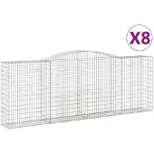 vidaXL Gabionen mit Hochbogen 8 Stk. 400x50x140/160cm Verzinktes Eisen