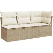 vidaXL Gartensofa mit Kissen 3-Sitzer Beige Poly Rattan