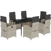 vidaXL 7-tlg. Garten-Essgruppe mit Kissen Hellgrau Poly Rattan