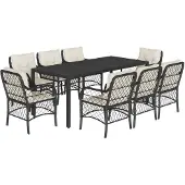 vidaXL 9-tlg. Garten-Essgruppe mit Kissen Schwarz Poly Rattan
