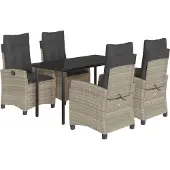 vidaXL 5-tlg. Garten-Essgruppe mit Kissen Hellgrau Poly Rattan