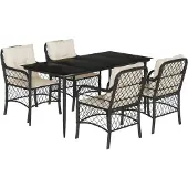 vidaXL 5-tlg. Garten-Essgruppe mit Kissen Schwarz Poly Rattan