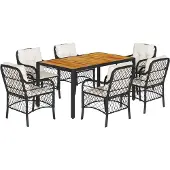 vidaXL 7-tlg. Garten-Essgruppe mit Kissen Schwarz Poly Rattan
