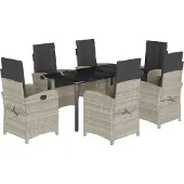 vidaXL 7-tlg. Garten-Essgruppe mit Kissen Hellgrau Poly Rattan
