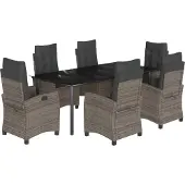vidaXL 7-tlg. Garten-Essgruppe mit Kissen Grau Poly Rattan