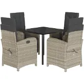 vidaXL 5-tlg. Garten-Essgruppe mit Kissen Hellgrau Poly Rattan
