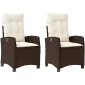vidaXL Gartensessel mit Kissen 2 Stk. Verstellbar Braun Poly Rattan