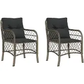 vidaXL Gartenstühle mit Kissen 2 Stk. Grau Poly Rattan
