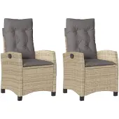 vidaXL Gartensessel Kissen 2Stk. Verstellbar Beigemischung Poly Rattan