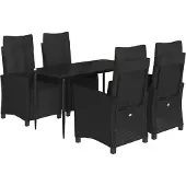 vidaXL 5-tlg. Garten-Essgruppe mit Kissen Schwarz Poly Rattan