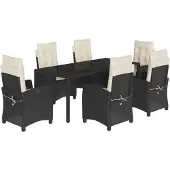 vidaXL 7-tlg. Garten-Essgruppe mit Kissen Schwarz Poly Rattan
