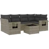 vidaXL 7-tlg. Garten-Sofagarnitur mit Kissen Grau Poly Rattan