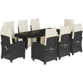 vidaXL 9-tlg. Garten-Essgruppe mit Kissen Schwarz Poly Rattan