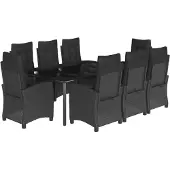 vidaXL 9-tlg. Garten-Essgruppe mit Kissen Schwarz Poly Rattan