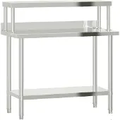 DKD Home Decor Küchen-Arbeitstisch mit Aufsatzboard 110x55x120 cm Edelstahl