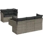 vidaXL 6-tlg. Garten-Sofagarnitur mit Kissen Grau Poly Rattan