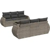 vidaXL 7-tlg. Garten-Sofagarnitur mit Kissen Grau Poly Rattan