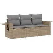 vidaXL 3-tlg. Garten-Sofagarnitur mit Kissen Beige Poly Rattan