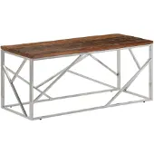 vidaXL Couchtisch Silbern Edelstahl und Massivholz