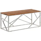 vidaXL Couchtisch Silbern Edelstahl und Massivholz Akazie