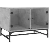 vidaXL Couchtisch mit Glastüren Betongrau 68,5x50x50 cm