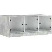 vidaXL Couchtisch mit Glastüren Betongrau 102x50x42 cm