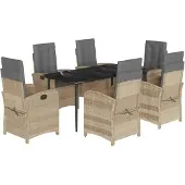 vidaXL 7-tlg. Garten-Essgruppe mit Kissen Beigemischung Poly Rattan