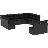 vidaXL 11-tlg. Garten-Sofagarnitur mit Kissen Schwarz Poly Rattan