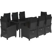 vidaXL 9-tlg. Garten-Essgruppe mit Kissen Schwarz Poly Rattan