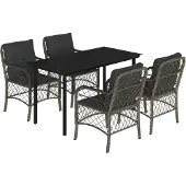 vidaXL 5-tlg. Garten-Essgruppe mit Kissen Grau Poly Rattan