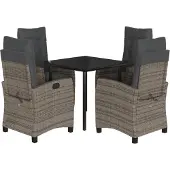 vidaXL 5-tlg. Garten-Essgruppe mit Kissen Grau Poly Rattan