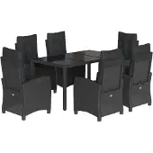 vidaXL 7-tlg. Garten-Essgruppe mit Kissen Schwarz Poly Rattan