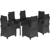 vidaXL 7-tlg. Garten-Essgruppe mit Kissen Schwarz Poly Rattan
