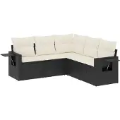vidaXL 5-tlg. Garten-Sofagarnitur mit Kissen Schwarz Poly Rattan