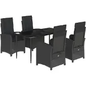 vidaXL 5-tlg. Garten-Essgruppe mit Kissen Schwarz Poly Rattan