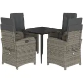 vidaXL 5-tlg. Garten-Essgruppe mit Kissen Grau Poly Rattan