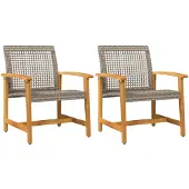 vidaXL Gartenstühle 2 Stk. Grau Poly Rattan und Akazienholz