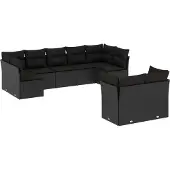 vidaXL 9-tlg. Garten-Sofagarnitur mit Kissen Schwarz Poly Rattan