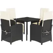 vidaXL 5-tlg. Garten-Essgruppe mit Kissen Schwarz Poly Rattan