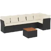 vidaXL 7-tlg. Garten-Sofagarnitur mit Kissen Schwarz Poly Rattan