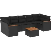 vidaXL 8-tlg. Garten-Sofagarnitur mit Kissen Schwarz Poly Rattan