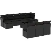 vidaXL 11-tlg. Garten-Sofagarnitur mit Kissen Schwarz Poly Rattan