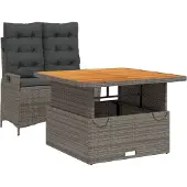 vidaXL 2-tlg. Garten-Essgruppe mit Kissen Grau Poly Rattan