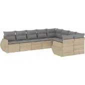 vidaXL 9-tlg. Garten-Sofagarnitur mit Kissen Beige Poly Rattan