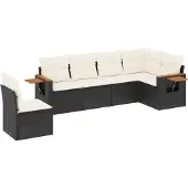 vidaXL 6-tlg. Garten-Sofagarnitur mit Kissen Schwarz Poly Rattan