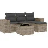 vidaXL 5-tlg. Garten-Sofagarnitur mit Kissen Grau Poly Rattan