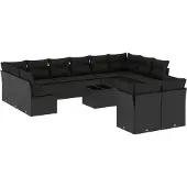 vidaXL 13-tlg. Garten-Sofagarnitur mit Kissen Schwarz Poly Rattan