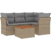 vidaXL 5-Tlg Garten-Sofagarnitur mit Kissen Beige Poly Rattan 3255954