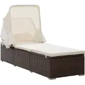 vidaXL Sonnenliege mit Dach und Kissen Poly Rattan Braun